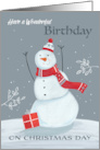 Christmas Birthday Grey and Red Snowman card