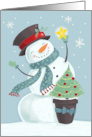 Christmas Holiday Snowman with Top Hat and Star card