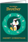 Brother Christmas Penguin in Wreath card