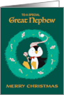 Great Nephew Christmas Penguin in Wreath card