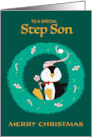 Step Son Christmas Penguin in Wreath card