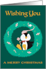 Merry Christmas Penguin in Wreath card