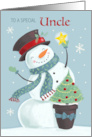 Uncle Christmas Holiday Snowman Hat and Star card