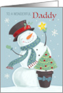 Daddy Christmas Holiday Snowman Hat and Star card