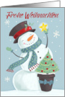 German Christmas Froche Weihnachten Holiday Snowman Hat and Star card