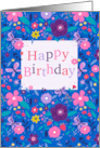Happy Birthday Flowers and Butterflies Pattern card