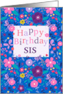 Sister Happy Birthday Flowers and Butterflies Pattern card