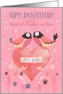 Sister and Brother in law Anniversary Love Birds on Heart card