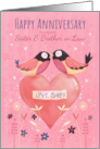 Sister and Brother in law Anniversary Love Birds on Heart card