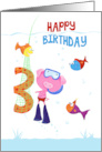 Age 3 Birthday Cute Snorkel Pink Pig and Fish card