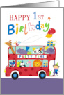 Happy 1st Birthday Party Animal Bus card