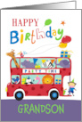 Grandson Happy Birthday Party Animal Bus card
