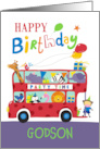 Godson Happy Birthday Party Animal Bus card