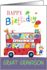 Great Grandson Happy Birthday Party Animal Bus card