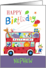 Nephew Happy Birthday Party Animal Bus card