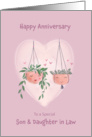 Son and Daughter in Law Anniversary Cute Hanging Pot Plants card