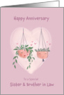 Sister and Brother in Law Anniversary Cute Hanging Pot Plants card