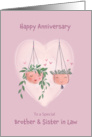 Brother and Sister in Law Anniversary Cute Hanging Pot Plants card