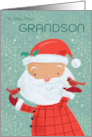 Grandson Cute Santa with Red Cardinal Birds card