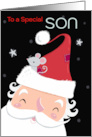 Son Santa with Cute Mouse Hat card