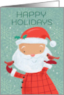 Happy Holidays Cute Santa with Red Cardinal Birds card