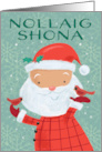 Nollaig Shona Irish Gaelic Cute Santa with Red Cardinal Birds card