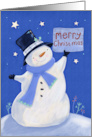 Merry Christmas Snowman with Tall Black Hat card