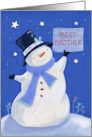 Best Brother Christmas Snowman with Tall Black Hat card