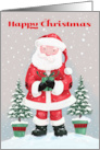 Happy Christmas Santa Claus with Gift and Trees card