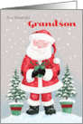 Grandson Santa Claus with Gift and Trees card