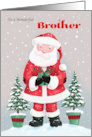 Brother Santa Claus with Gift and Trees card