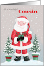 Cousin Santa Claus with Gift and Trees card