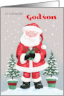 Godson Santa Claus with Gift and Trees card