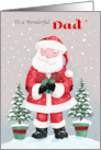 Dad Santa Claus with Gift and Trees card