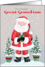 Great Grandson Santa Claus with Gift and Trees card