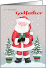 Godfather Santa Claus with Gift and Trees card