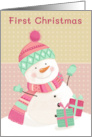 First Christmas Cute Pink Snowman card