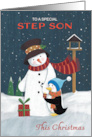 Step Son Christmas Snowman with Penguin card