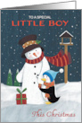 Little Boy Christmas Snowman with Penguin card
