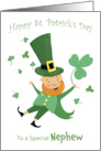 Nephew St Patrick’s Day Jolly Leprechaun and Shamrocks card