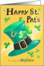 Nephew St Patrick’s Day Green Leprechaun Hat and Shamrocks card