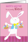 Niece Happy Easter White Bunny with Easter Eggs card