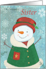 Sister Christmas Cute Girl Snowman card