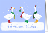 Christmas Wishes Holiday Geese in Wellies with Gifts card