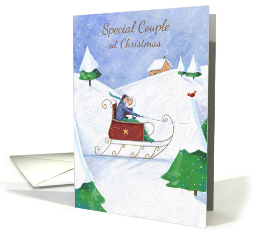 For a Special Couple at Christmas Red Sleigh Winter Scene card