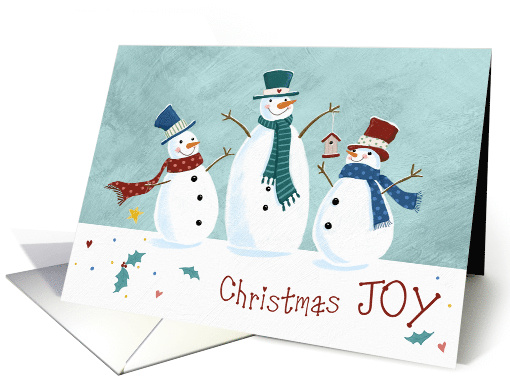 Christmas Joy Holiday Snowmen with Fun Hats and Winter Scarves card