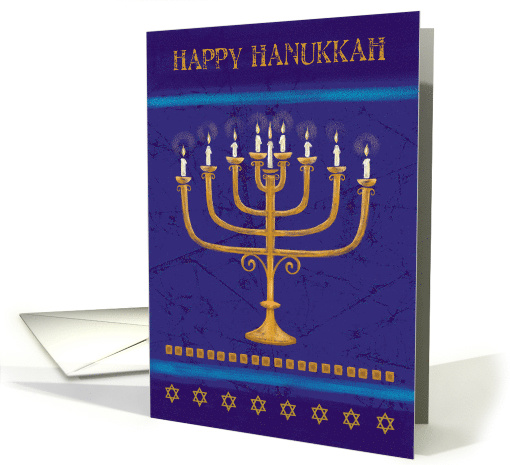 Happy Hanukkah Gold Menorah Candles Star of David card (1548340)