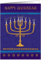 Happy Hanukkah Gold Menorah Candles Star of David card