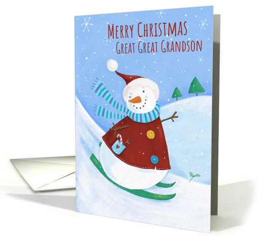 Great Great Grandson Christmas Snowman Skiing card (1550906)
