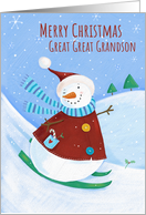 Great Great Grandson Christmas Snowman Skiing card